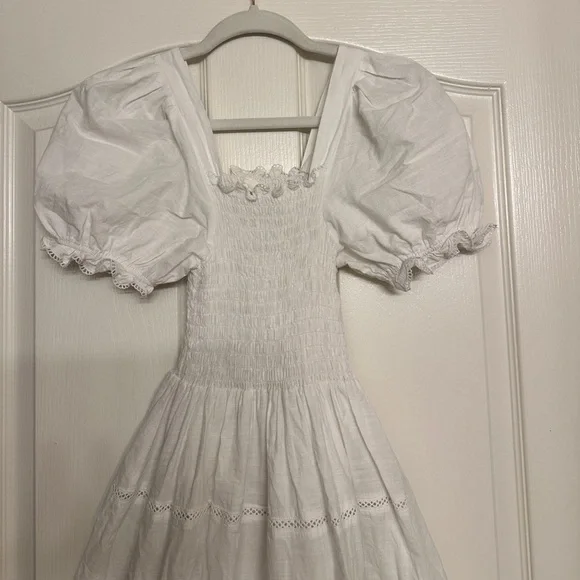 The Great The Savanna Shirred Tiered Cotton-voile Midi Dress - White size 0/XS - Picture 8 of 10